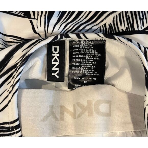 DKNY Women's White Printed Lined Removable Cups Mesh Scoop Neck One Piece Swimsu - Picture 5 of 5